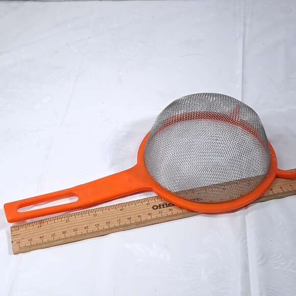 Sveico collander basket strainer orange plastic metal Sweden Rostfri Vintage